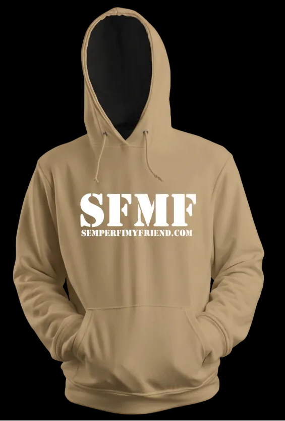 Desert Sand Tan hoodie with 'SFMF' white logo 