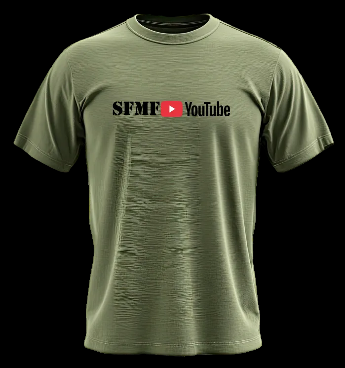 Green t-shirt with SFMF YOUTUBE play button
