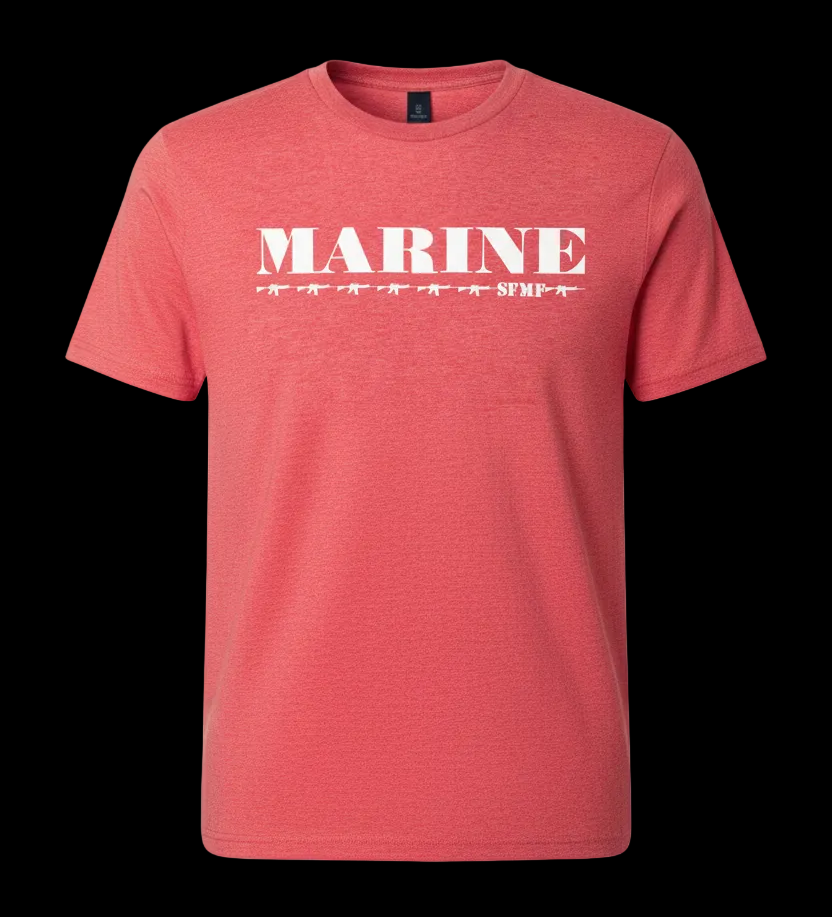 Red t-shirt with 'MARINE' and 7 Rifles