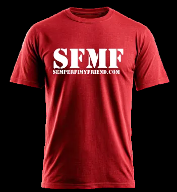 Red t-shirt with 'SFMF' text 