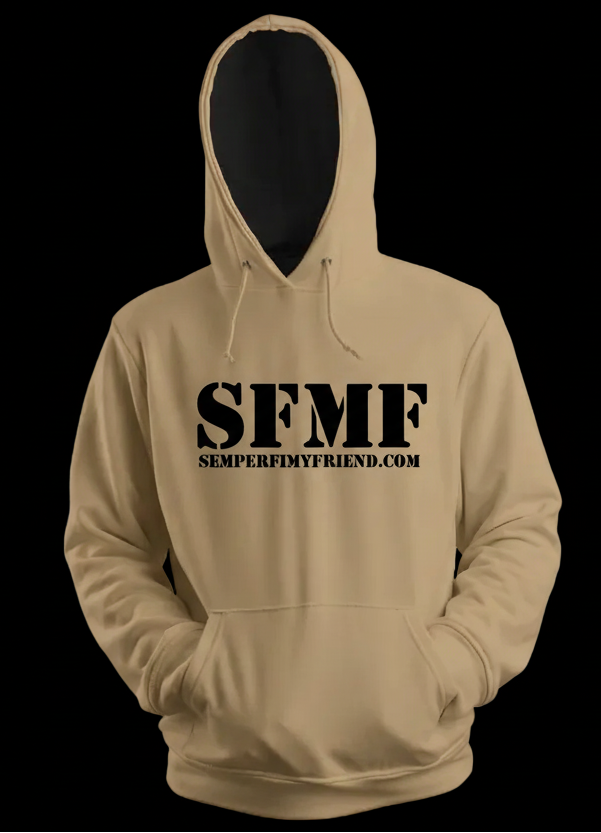 Desert Sand Tan hoodie with 'SFMF' black logo