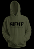 Green hoodie with 'SFMF' logo on a black background